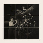 WWII aircraft engine installation by female workers inspirational black and white photograph   Wood Wall Art Gallery Image 1
