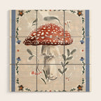 Whimsical Red Mushroom with Floral Border  Wood Wall Art Gallery Image 1