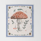 Whimsical Red Mushroom with Floral Border  Throw Blanket Gallery Image 2