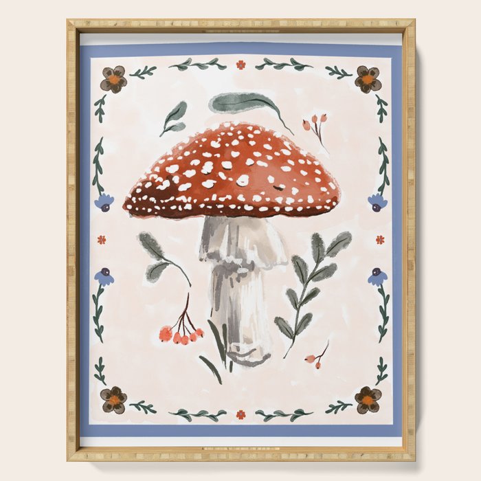 Whimsical Red Mushroom with Floral Border  Serving Tray Gallery Image 1