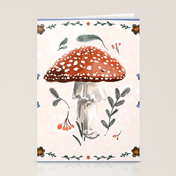 Whimsical Red Mushroom with Floral Border  Stationery Card Gallery Image 2