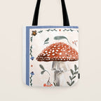 Whimsical Red Mushroom with Floral Border  Tote Bag Gallery Image 1