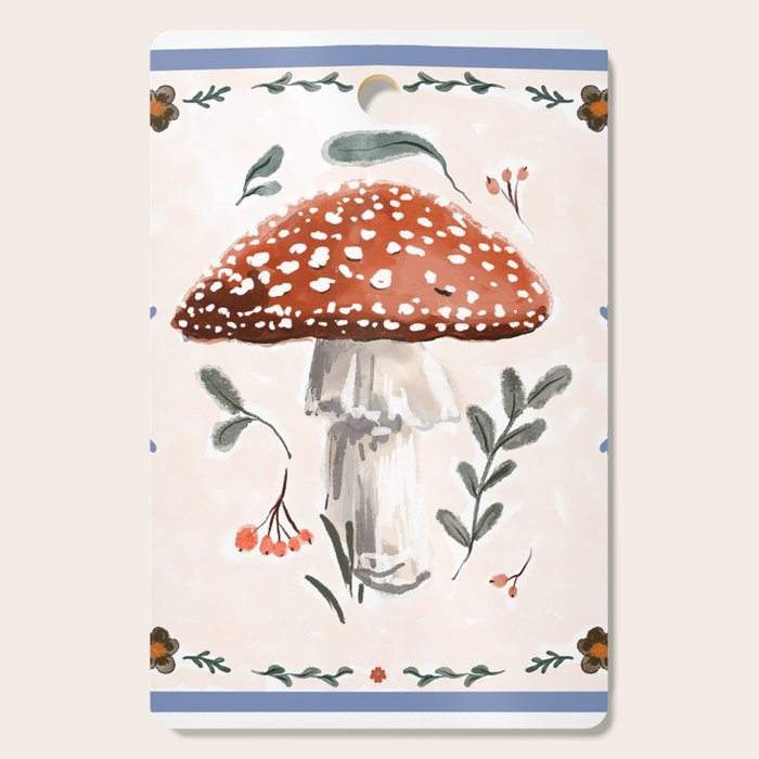Whimsical Red Mushroom with Floral Border  Cutting Board Gallery Image 1