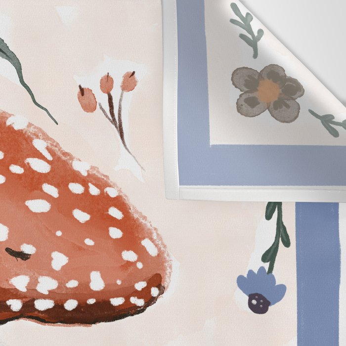 Whimsical Red Mushroom with Floral Border  Wall Tapestry Gallery Image 3
