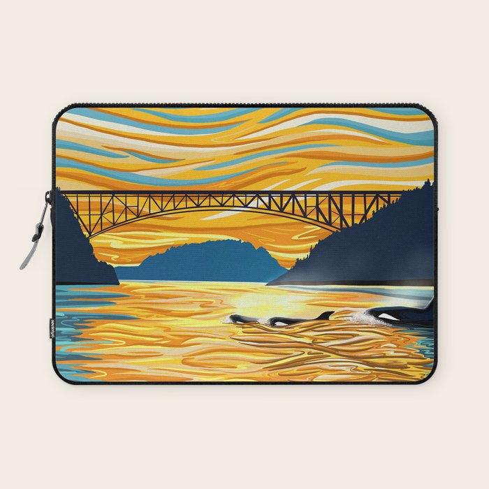 Deception Pass Orca Sunset Swim Laptop Sleeve Gallery Image 1