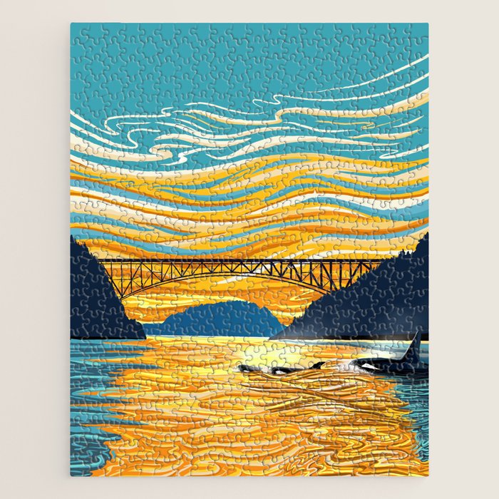Deception Pass Orca Sunset Swim Jigsaw Puzzle Gallery Image 1