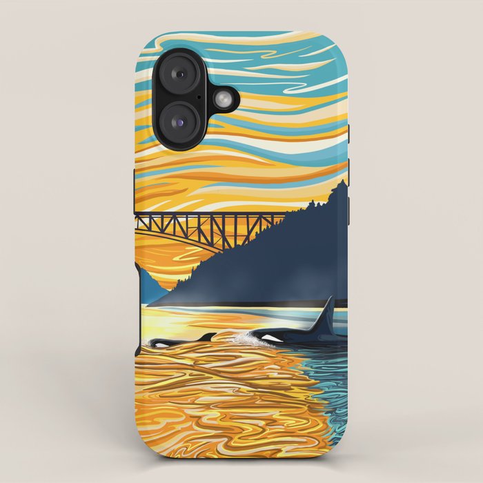 Deception Pass Orca Sunset Swim iPhone Case Gallery Image 1