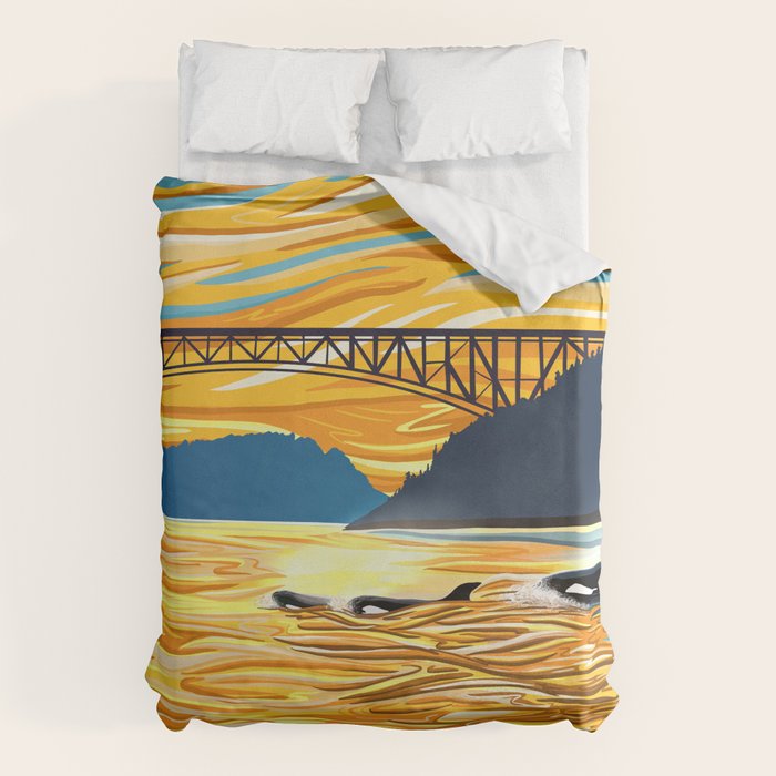 Deception Pass Orca Sunset Swim Duvet Cover Gallery Image 1