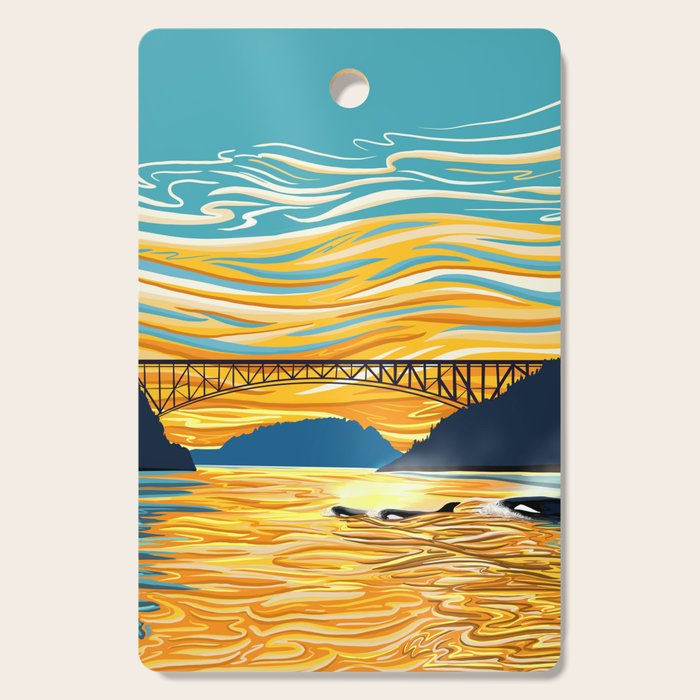 Deception Pass Orca Sunset Swim Cutting Board Gallery Image 1