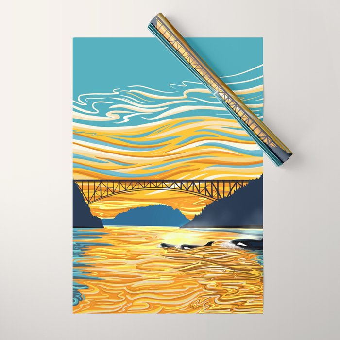 Deception Pass Orca Sunset Swim Wrapping Paper