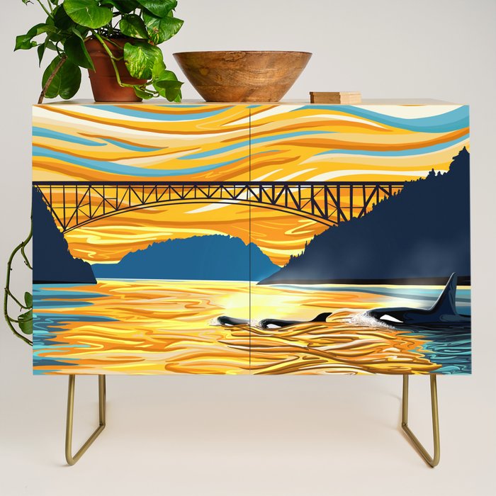 Deception Pass Orca Sunset Swim Credenza Gallery Image 1