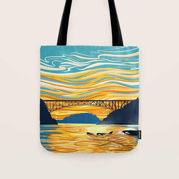 Deception Pass Orca Sunset Swim Tote Bag Gallery Image 1