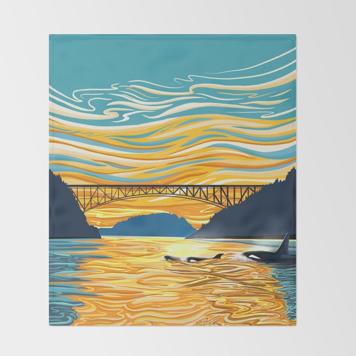 Deception Pass Orca Sunset Swim Throw Blanket Gallery Image 2