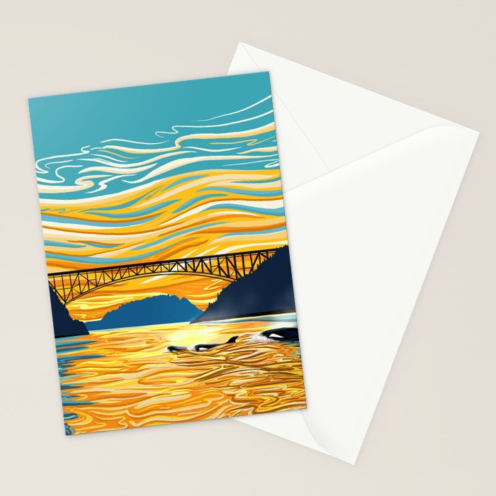 Deception Pass Orca Sunset Swim Stationery Card Gallery Image 2