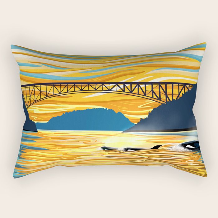 Deception Pass Orca Sunset Swim Rectangular Pillow Gallery Image 1