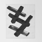 X Black & White Minimalist Abstract Mid century Ink Art Dark Brush Strokes Throw Blanket Gallery Image 2