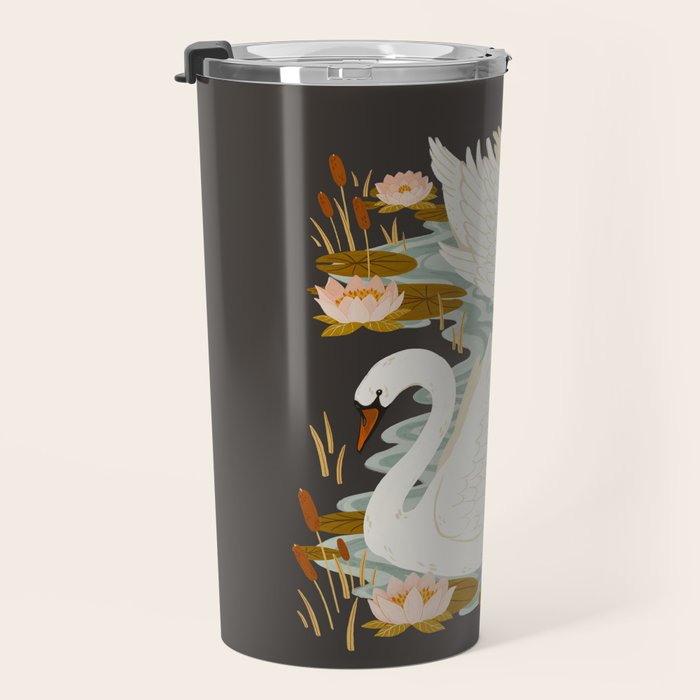 Swan Dance - Charcoal Black Background Travel Mug Gallery Image 3