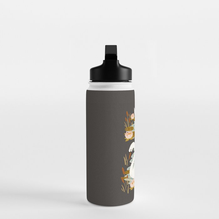 Swan Dance - Charcoal Black Background Water Bottle Gallery Image 3