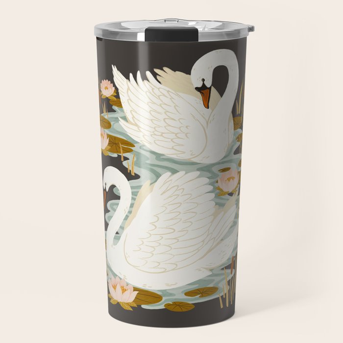Swan Dance - Charcoal Black Background Travel Mug Gallery Image 1
