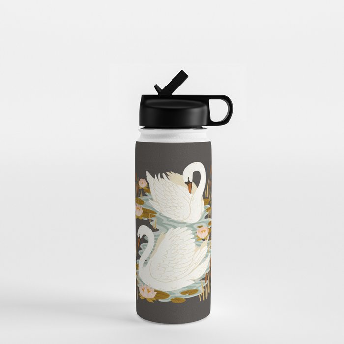 Swan Dance - Charcoal Black Background Water Bottle Gallery Image 1