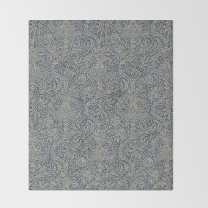 William Morris Indian Peacock Blue Pattern Throw Blanket Gallery Image 2