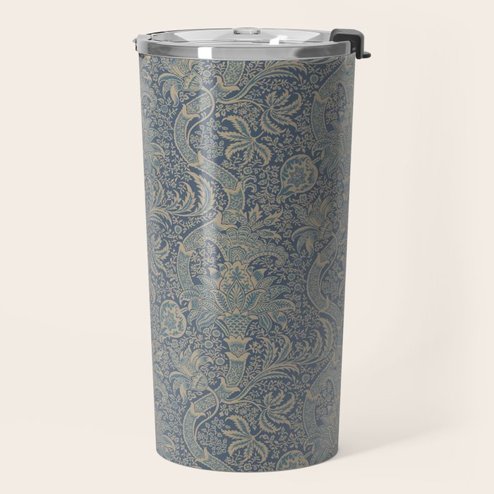 William Morris Indian Peacock Blue Pattern Travel Mug Gallery Image 2