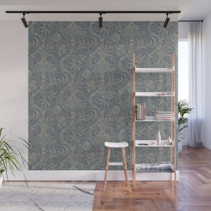 William Morris Indian Peacock Blue Pattern Wall Mural Gallery Image 1