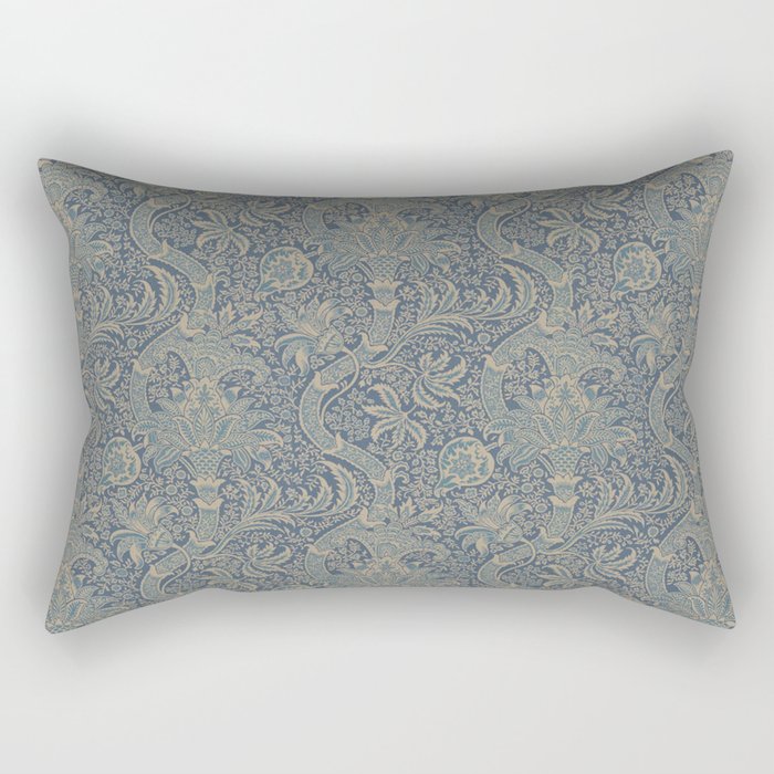 William Morris Indian Peacock Blue Pattern Rectangular Pillow Gallery Image 1