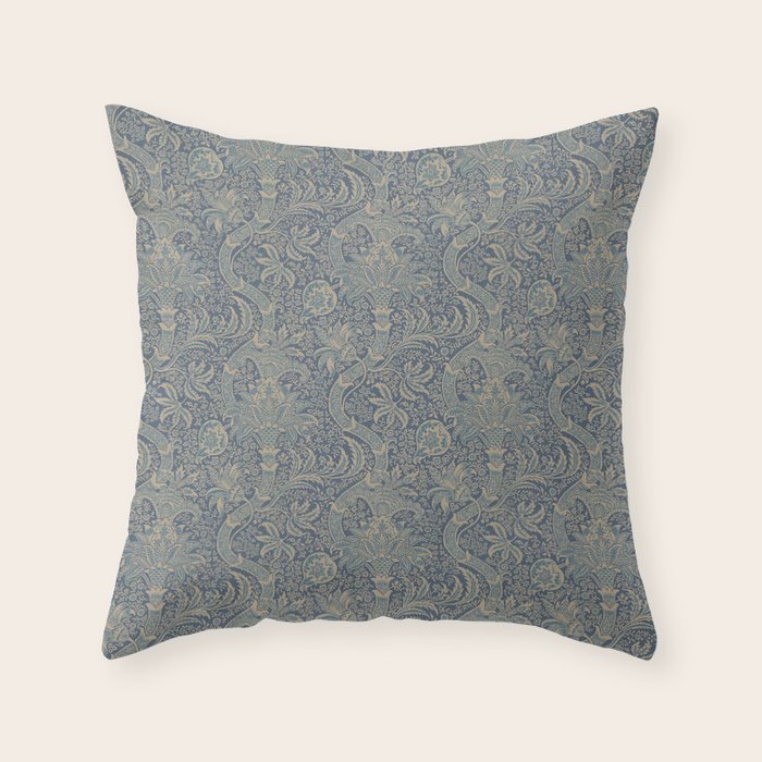 William Morris Indian Peacock Blue Pattern Throw Pillow Gallery Image 6