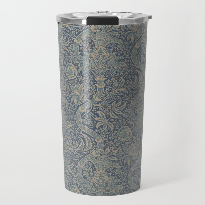 William Morris Indian Peacock Blue Pattern Travel Mug Gallery Image 1