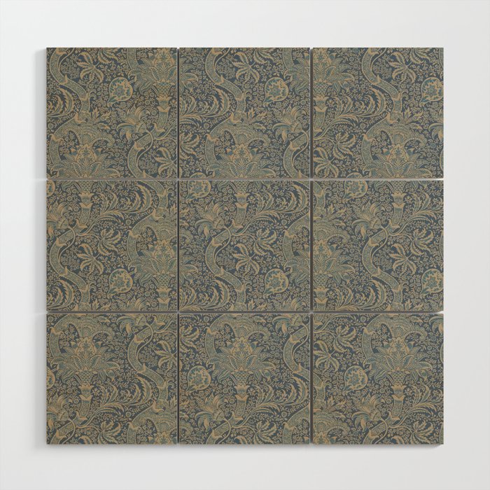 William Morris Indian Peacock Blue Pattern Wood Wall Art Gallery Image 1