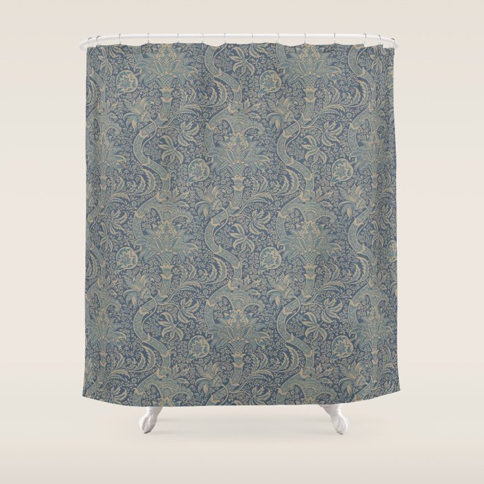 William Morris Indian Peacock Blue Pattern Shower Curtain Gallery Image 1