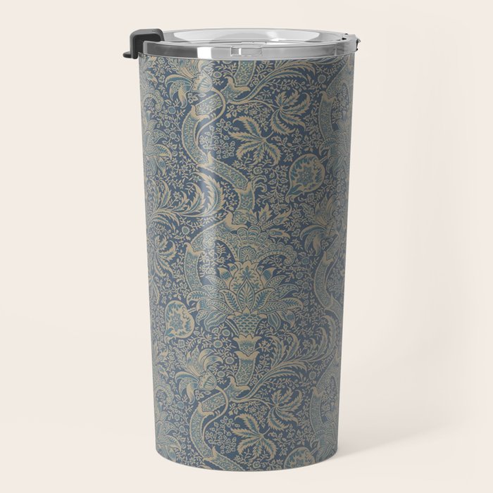 William Morris Indian Peacock Blue Pattern Travel Mug Gallery Image 3