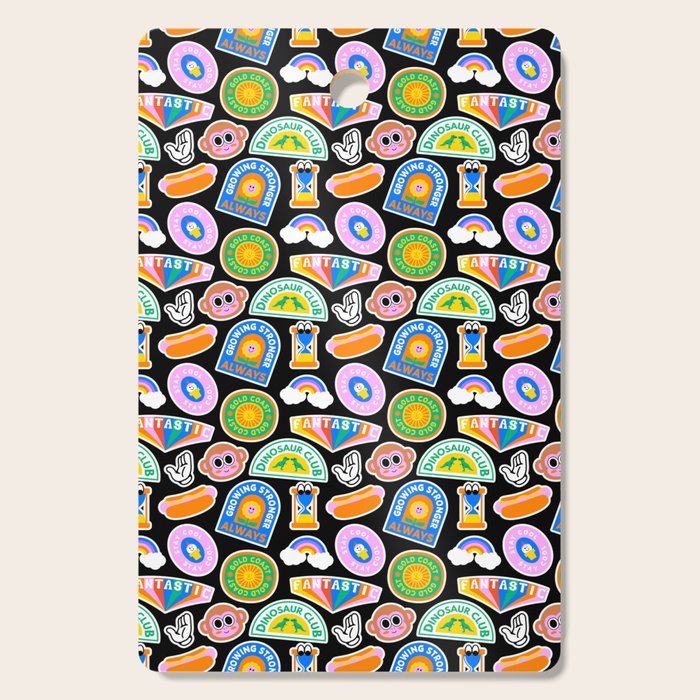 Retro cartoon label sticker pattern Cutting Board Gallery Image 1