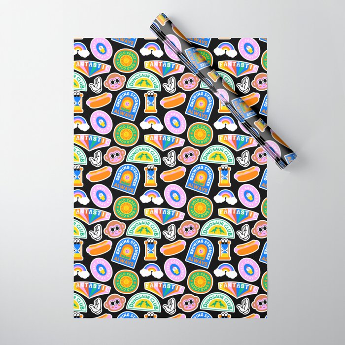 Retro cartoon label sticker pattern Wrapping Paper Gallery Image 1