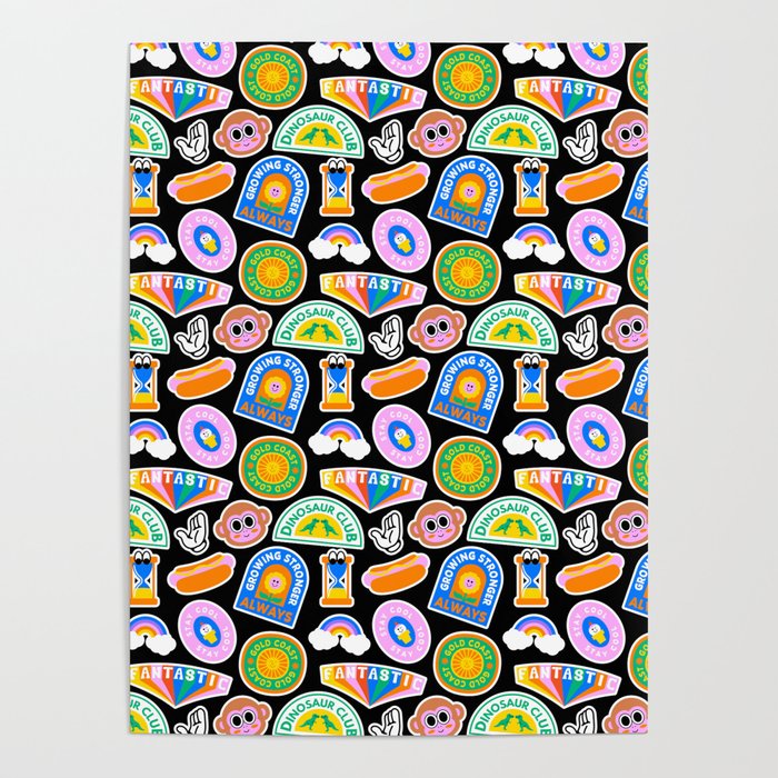 Retro cartoon label sticker pattern Poster Gallery Image 1