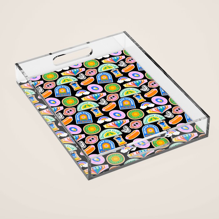 Retro cartoon label sticker pattern Acrylic Tray Gallery Image 1