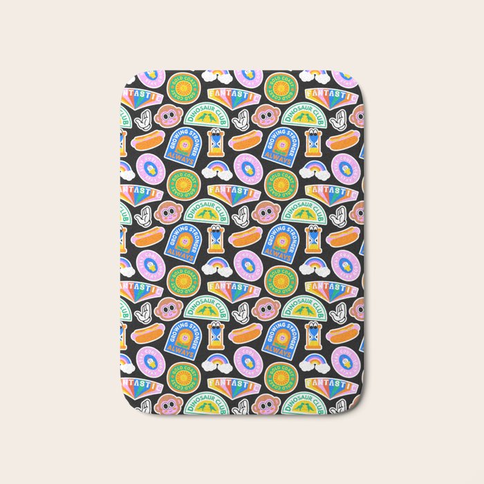 Retro cartoon label sticker pattern Bath Mat Gallery Image 1