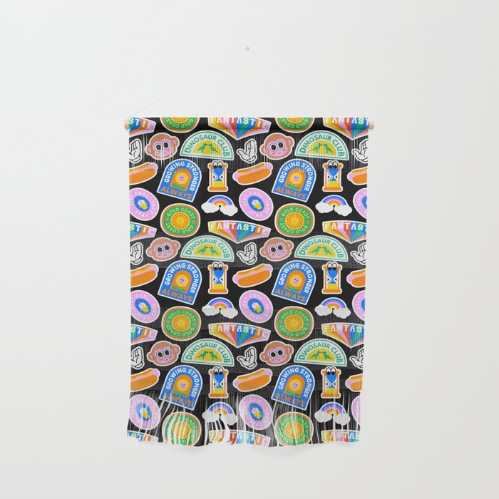 Retro cartoon label sticker pattern Wall Hanging Gallery Image 1