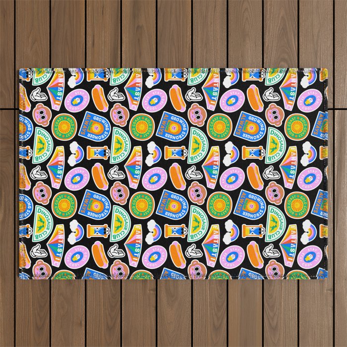 Retro cartoon label sticker pattern Outdoor Rug Gallery Image 1