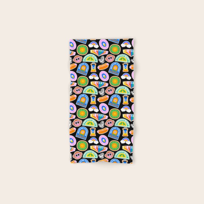 Retro cartoon label sticker pattern Bath Towel Gallery Image 1