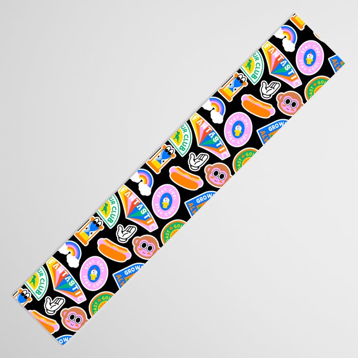 Retro cartoon label sticker pattern Table Runner Gallery Image 3