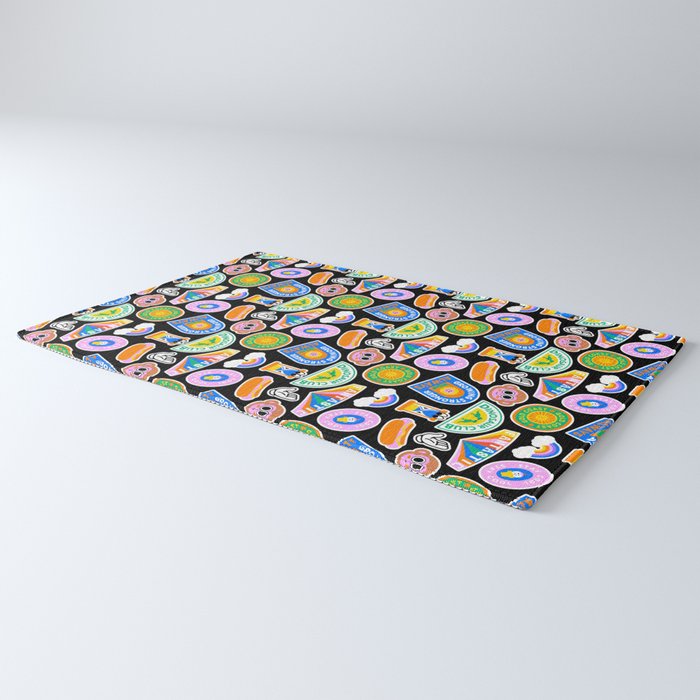 Retro cartoon label sticker pattern Rug Gallery Image 3