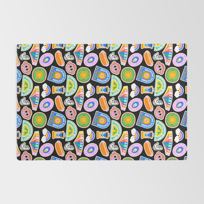 Retro cartoon label sticker pattern Rug Gallery Image 2