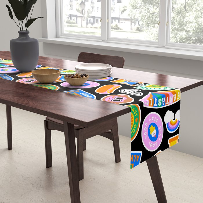 Retro cartoon label sticker pattern Table Runner Gallery Image 2