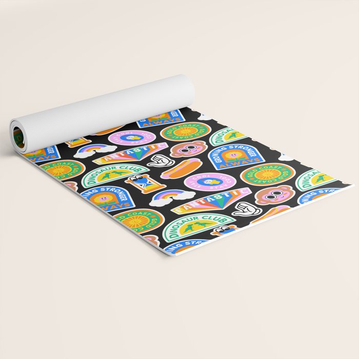 Retro cartoon label sticker pattern Yoga Mat Gallery Image 2