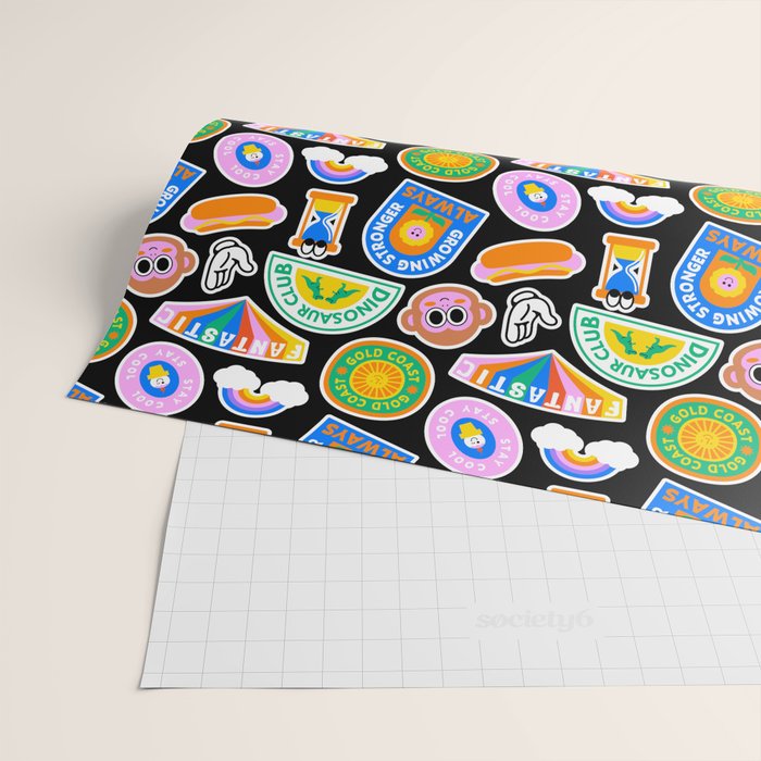 Retro cartoon label sticker pattern Wrapping Paper Gallery Image 2