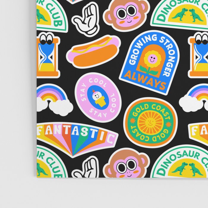 Retro cartoon label sticker pattern Poster Gallery Image 3
