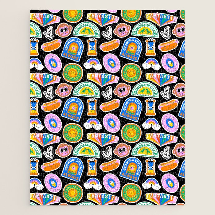 Retro cartoon label sticker pattern Jigsaw Puzzle Gallery Image 1