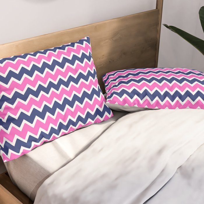 Hot Pink and Navy Blue Chevron Pillow Sham Gallery Image 2